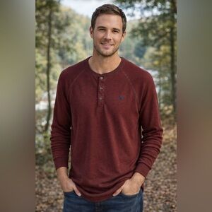 American Eagle Heritage Thermal Henley Shirt Men’s L Burgundy Waffle Knit Logo